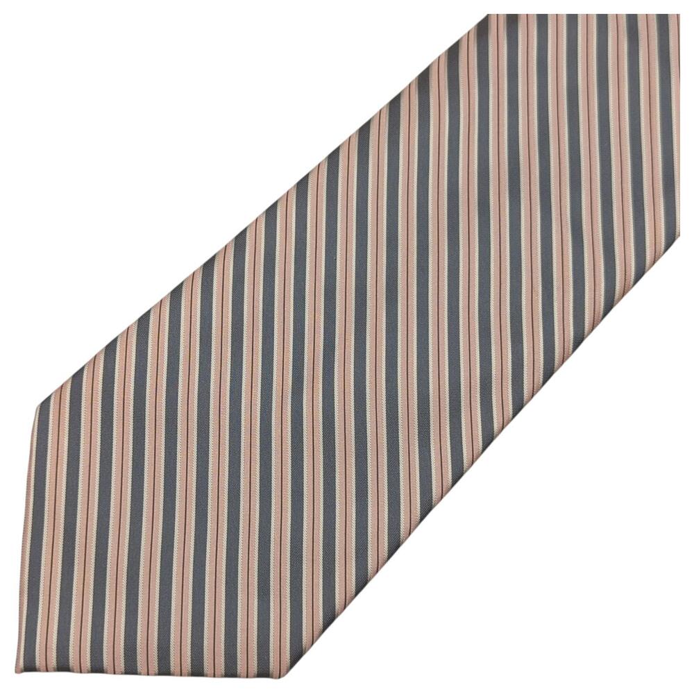 Claiborne Men's Tie Silk Striped Preppy Gray Pink White Regimental 57"x4"